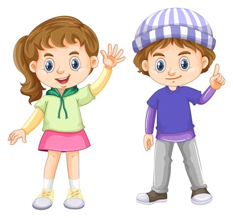 Cute boy and girl with happy face 605384 Vector Art at Vecteezy