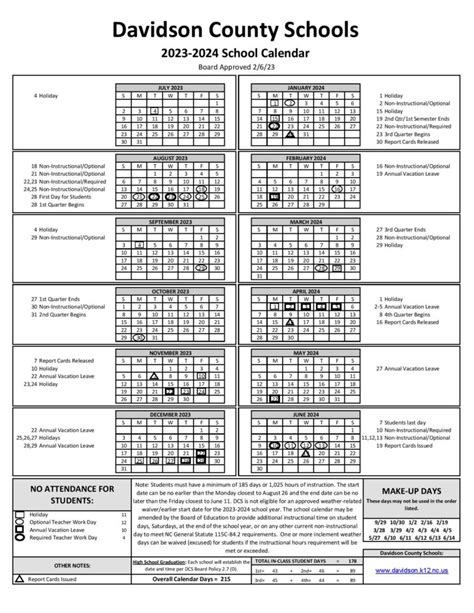 Davidson County Schools Calendar 2024-2025 (North Carolina)