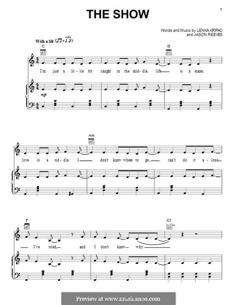 The Show (Lenka) by J. Reeves, L. Kripac - sheet music on MusicaNeo