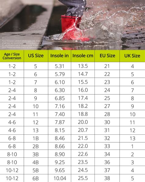 Western Chief Rain Boots | Size Chart