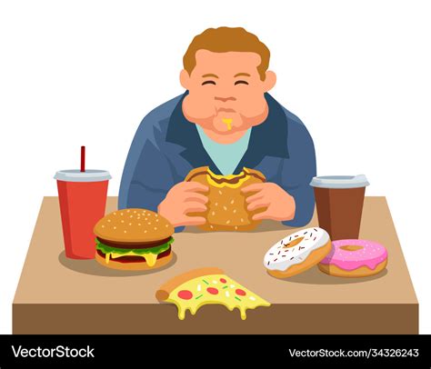 Fat boy eating junk food Royalty Free Vector Image