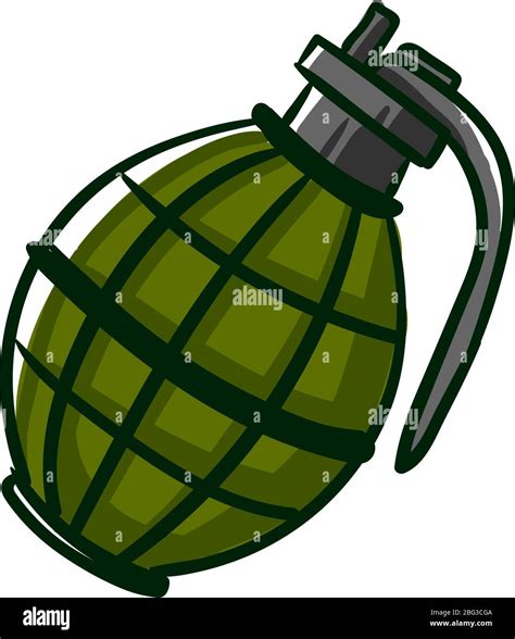 Green grenade drawing, illustration, vector on white background Stock ...