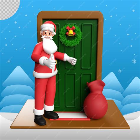 Premium PSD | 3d santa claus illustration at the door