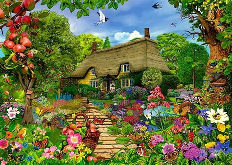 Village Garden, Garden, Flowers, House, Village, Animals, Nature, HD ...