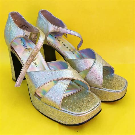 Vintage Chinese Laundry Silver Platform Heels, Women's Size 6.5 ...