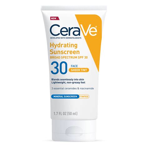 CeraVe Tinted Face Sunscreen SPF 30, Hydrating Mineral Sunscreen with ...