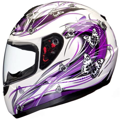 MT Thunder Butterfly White Purple Motorcycle Helmet Ladies Womens Road ...