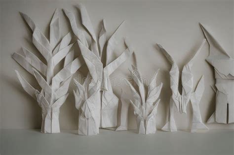 Origami Tree Made of Green Paper on a Gray Background. Paper Art Stock ...