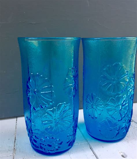 Vintage Blue Drinking Glasses, Vintage Glassware, Mid Century Drinking ...