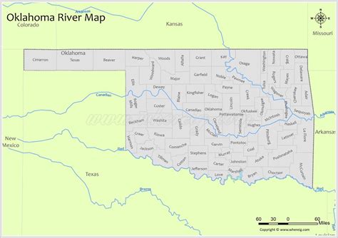 Oklahoma River Map, Rivers & Lakes in Oklahoma (PDF) - Whereig.com