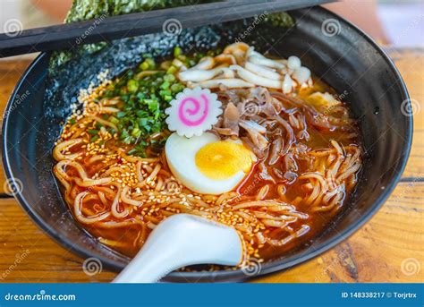 Spicy Japanese Ramen Noodle Soup with Egg, Japanese Food Culture Stock ...