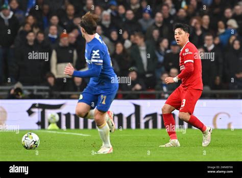 Wataru Endo, Liverpool player in action during the EFL Cup Final match ...