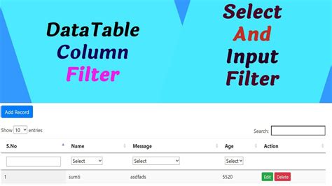 Datatable column wise search filter in CodeIgniter - YouTube