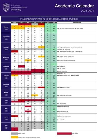 Academic Calendar 2023-24 by St Andrews International School, Green ...