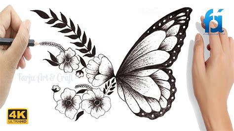 Flower And Butterfly Drawing Pictures