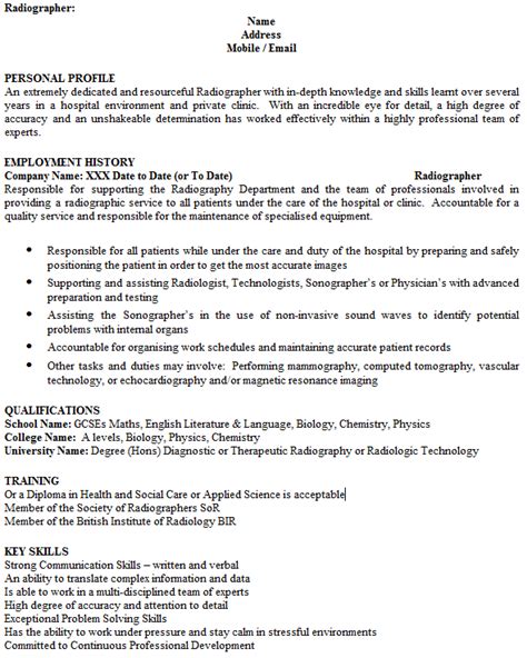 Radiographer CV Example - icover.org.uk