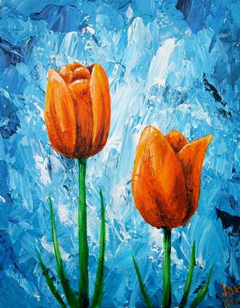 Tulips Painting Orange Flowers Acrylic Painting 8x10 Home Decor Impasto