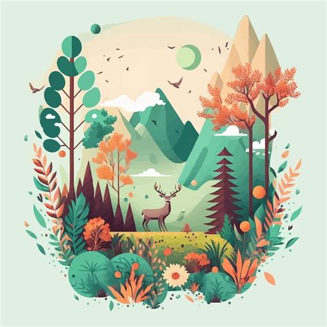 Premium Vector | Nature Mountain Forest Jungle Landscape Background in ...