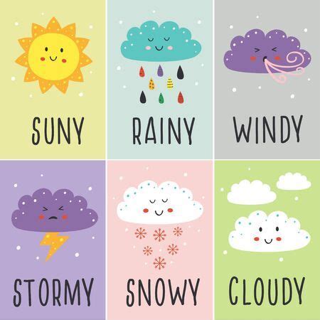 Set Of Cards With Cute Baby Weather - Vector Illustration, Royalty Free ...