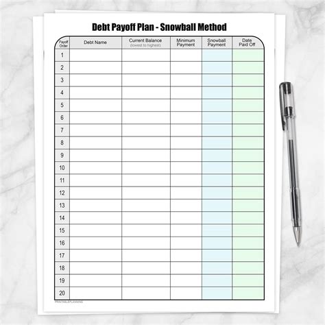 Printable Debt Payoff Plan Chart - Debt Snowball Method at Printable ...