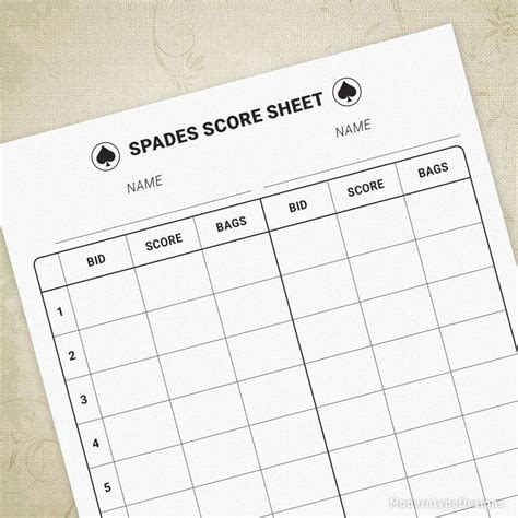 Spades Score Sheet Printable Form | Scores, Sheet, Spade