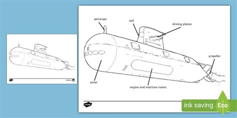 Submarine Colouring Page (l'enseignant a fait) - Twinkl