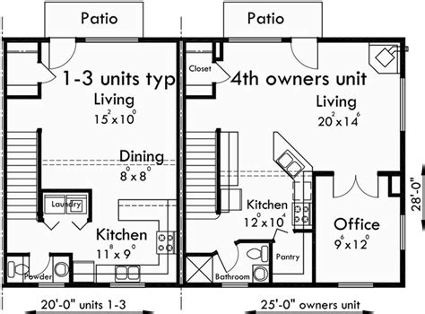 Main Floor Plan for F-537 4 plex plans, fourplex with owners unit ...