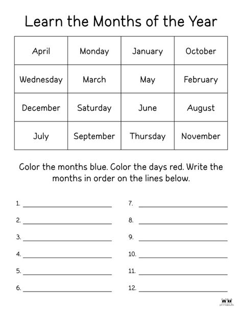 Months of the Year Worksheets & Printables | Printabulls