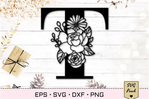 Floral letter T svg, Flower T monogram font initial SVG (549681) | Cut ...