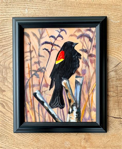 Red Winged Blackbird Painting Original Blackbird Wall Art | Etsy