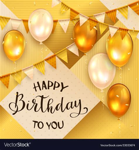 Gold background with golden birthday balloons Vector Image