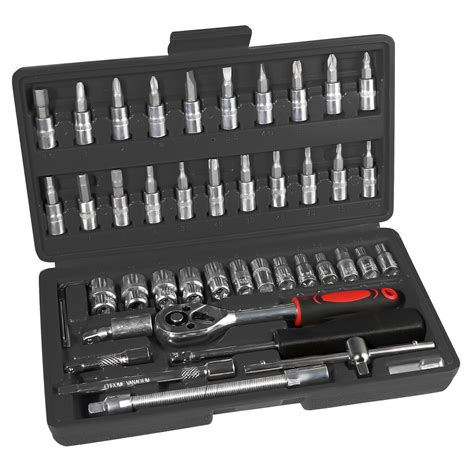 46Piece 1/4 inch Drive Socket Ratchet Wrench Tool Set Socket Ratchet ...