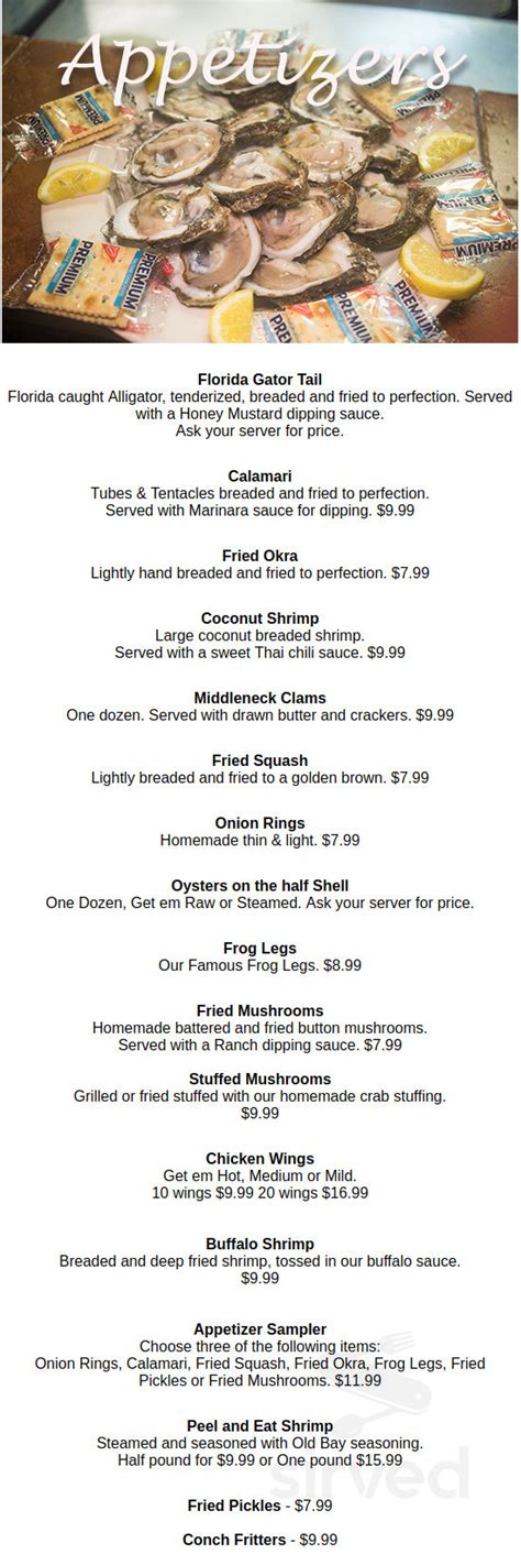 Deland Fish House menu in DeLand, Florida, USA