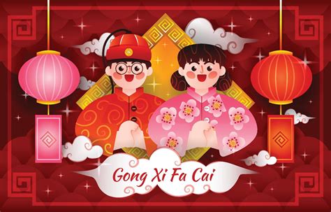 Gong Xi Fa Cai Greetings with Happy Couple 4118416 Vector Art at Vecteezy