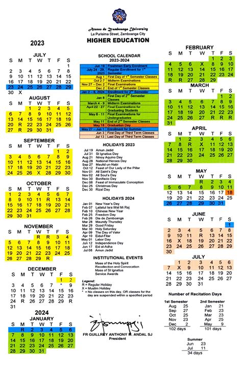 School Calendar SY 2023-2024 – Ateneo de Zamboanga University