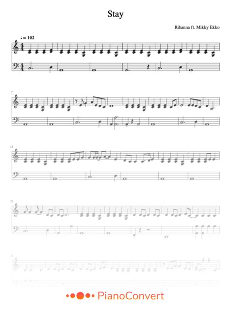 Stay by Rihanna - Easy Piano Sheet Music in PDF - La Touche Musicale