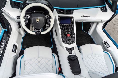 Interior of the Lamborghini Aventador S Roadster painted in Blu Cepheus ...