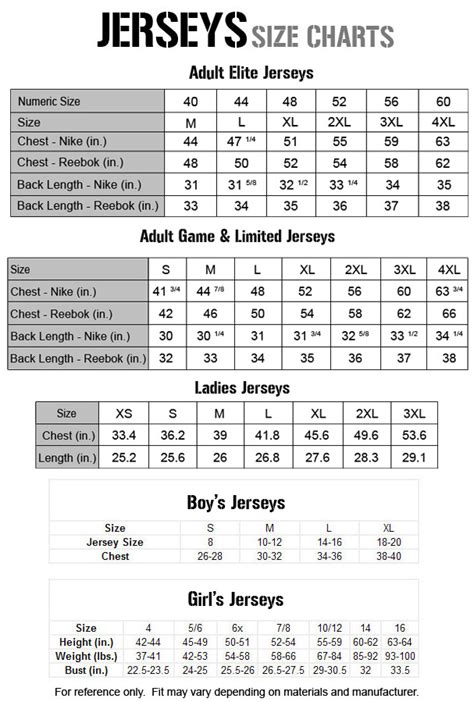 Nfl Jersey Size Chart | amulette