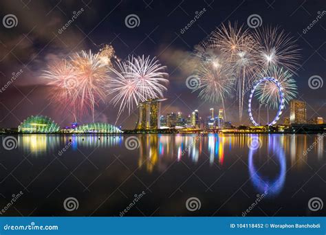 Fireworks at Marina bay stock photo. Image of light - 104118452