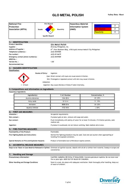 SOLUTION: Sds glometalpolish safety data sheet - Studypool