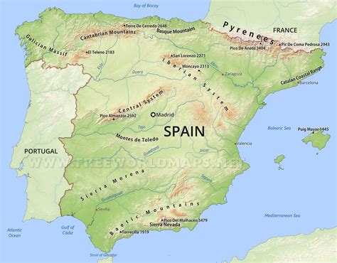 Spain mountains map - Map of Spain mountains (Southern Europe - Europe)