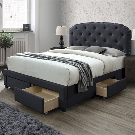 DG Casa Argo Tufted Upholstered Panel Bed Frame with Storage Drawers ...