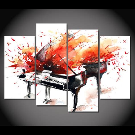 Colorful Piano Abstract Art Music Framed 4 Piece Canvas Wall Art Paint ...