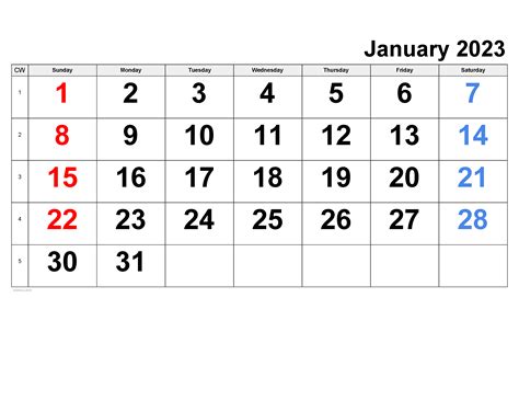 January Calendar Printable 2023 - Printable Template Calendar