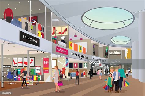 People Shopping In A Mall Stock Illustration - Download Image Now ...