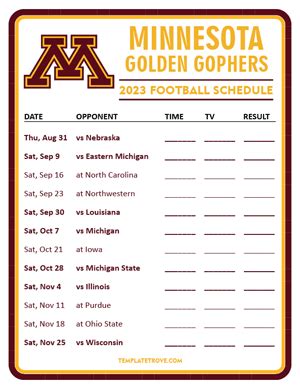 Printable 2023 Minnesota Golden Gophers Football Schedule