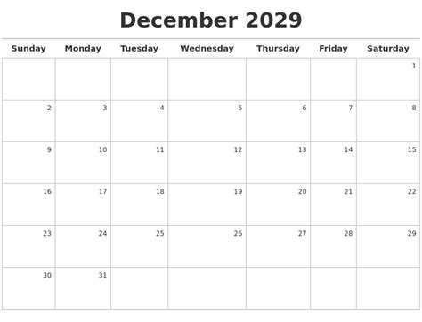 December 2029 Calendar Maker