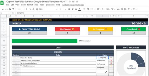 Daily Weekly Monthly Task List Google Sheets Template | Checkoff