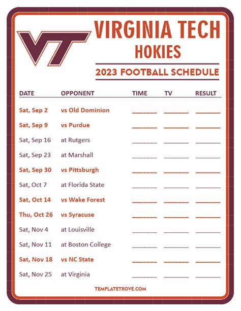 Printable 2023 Virginia Tech Hokies Football Schedule