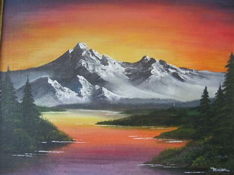 "Sunset Landscape (Bob Ross)" by Miriam Duskis, acrylic | Sunset ...